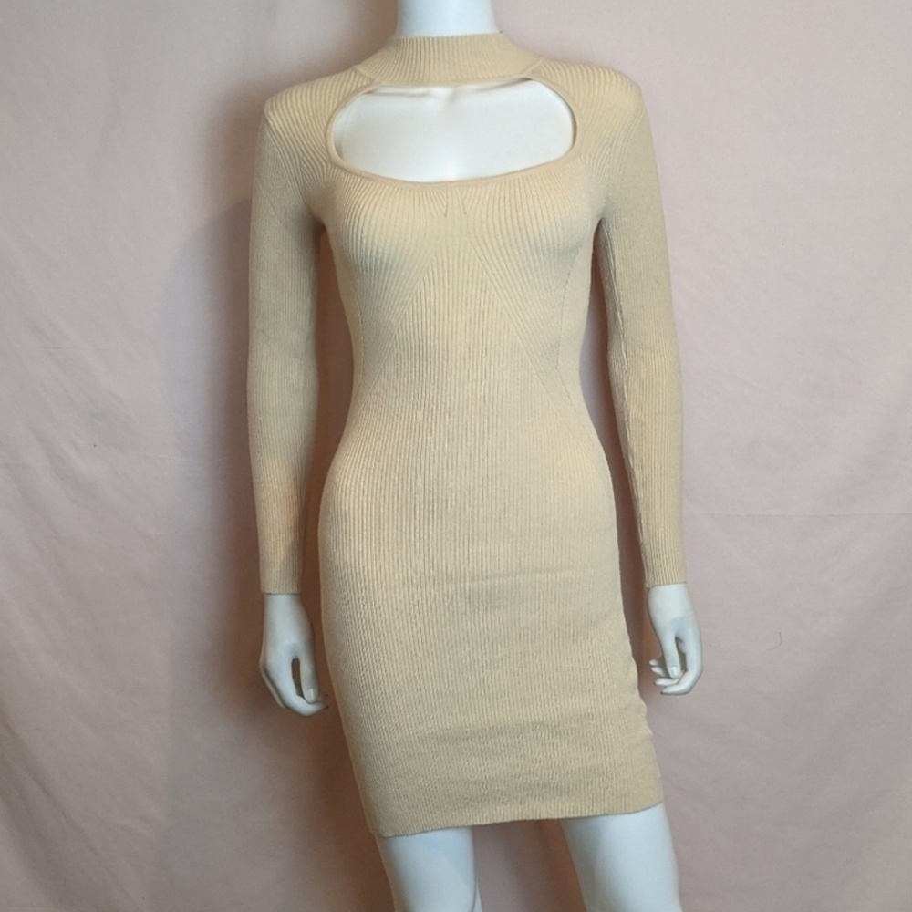 Fashion Nova Nikki Mini Sweater Dress in Nude size XS